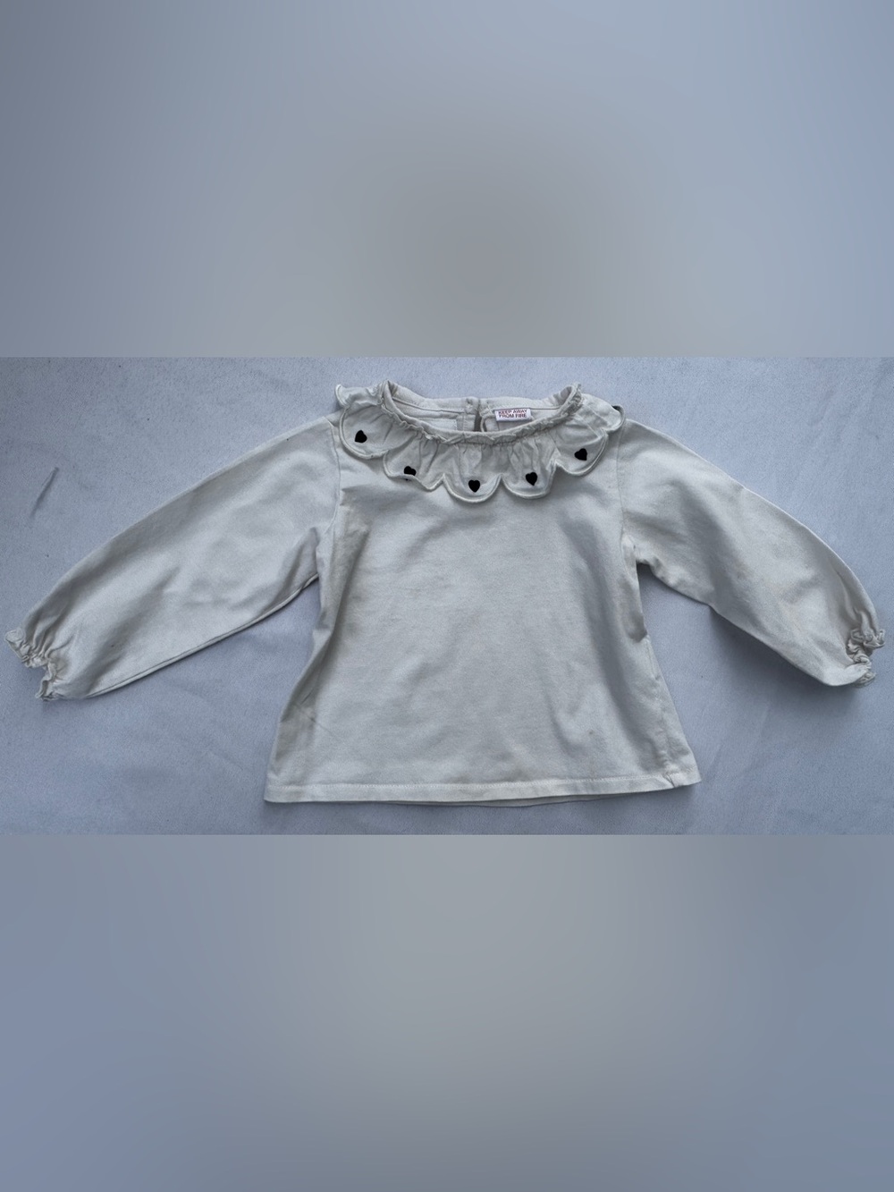 Zara Girls' Cream Ruffle Collar Long-Sleeve Top size 18 months